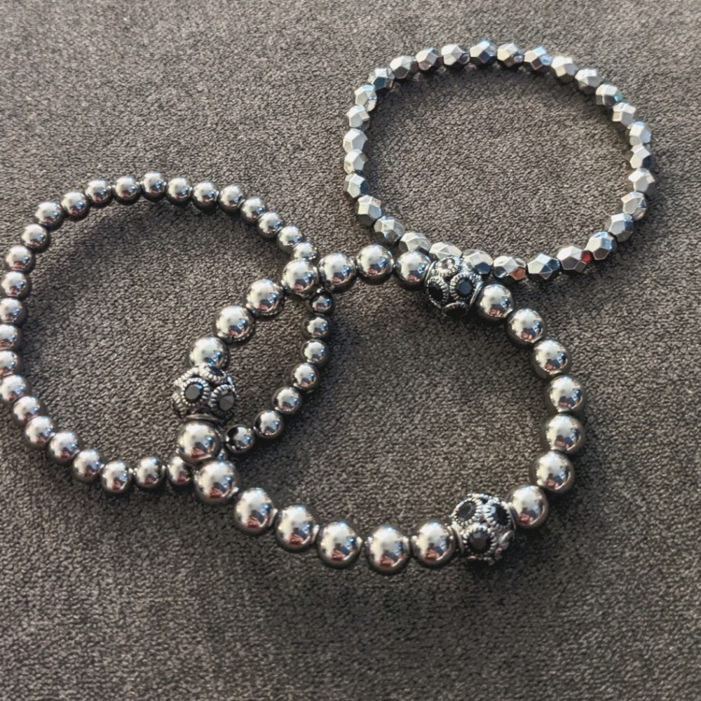 Black and Sliver set of 3 stacking bracelets